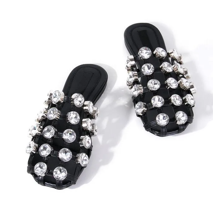 Летние женские шлепанцы гладиаторы с полыми кристаллами для отдыха на природе