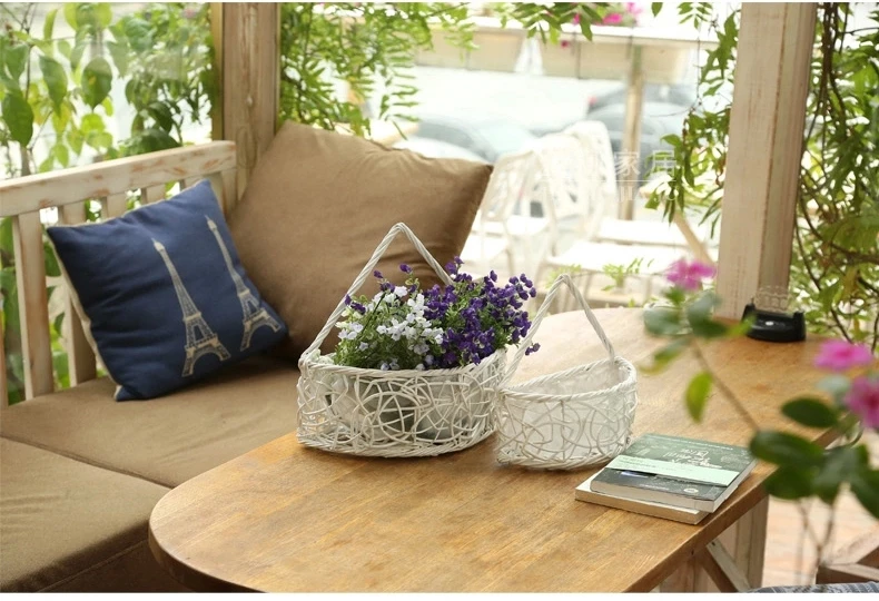 

1PC M Size Storage wicker and iron knit flower basket home decor