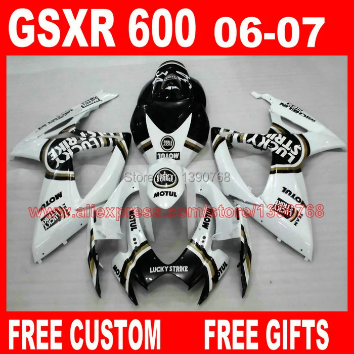 ABS обтекатель комплект для SUZUKI GSXR 600/750 2006 2007 Черный Белый LUCKY STRIKE Мотоцикл