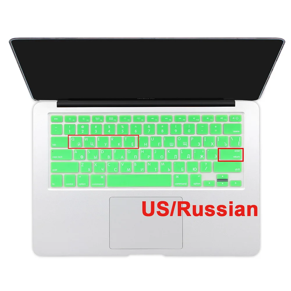 green США введите русский алфавит силиконовый чехол для клавиатуры MacBook Air 13 Pro 13 15 17 дюймов retina A1466 A1502 A1398 - Цвет: green