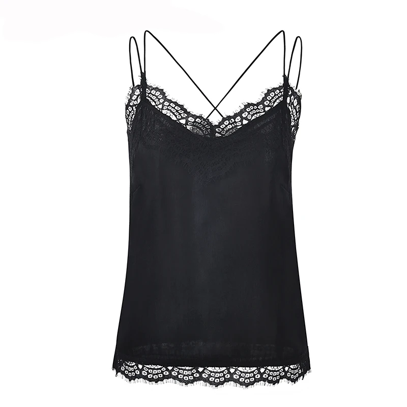 2020 Sexy Summer Women Tops Sleeveless High Quality Silk Lace Blouse Femme Crop top Ladies Office Shirt Clothes Blusas Mujer | Женская