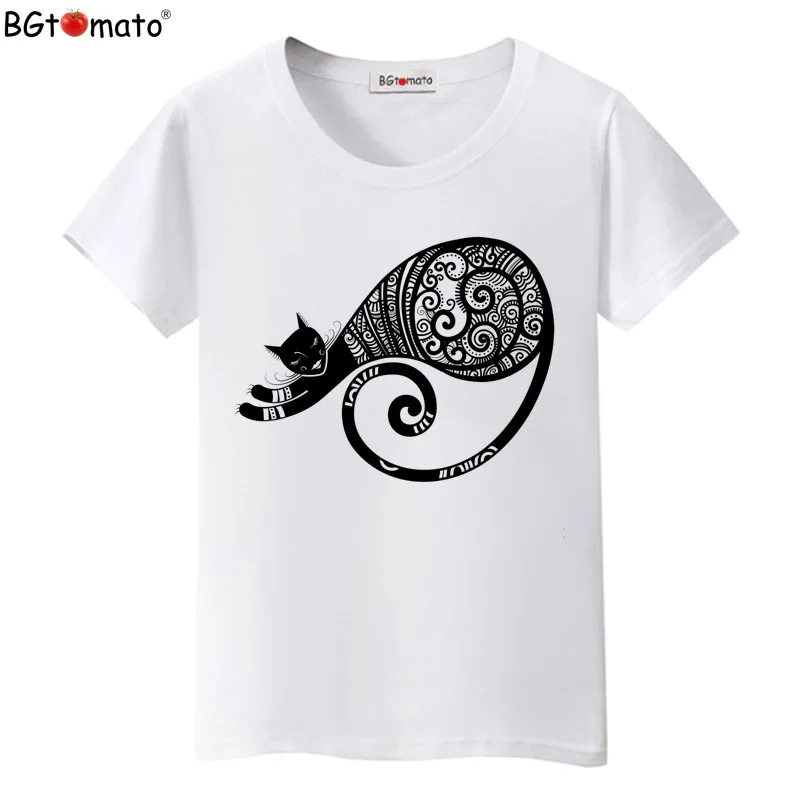 Художественные рубашки BGtomato с черным котом женские футболки оригинальный бренд