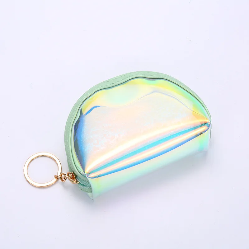 Semicircular Green Лазерный голографический Кошелек для монет, детский мини-кошелек, Женский кошелек на молнии, портативный прозрачный маленький кошелек для ключей, кошельки для монет - Цвет: Semicircular Green