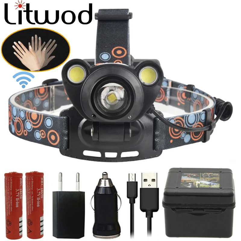 Litwod z40135000лм светодиодный налобный фонарь XM L T6 & 2 * COB Интеллектуальный