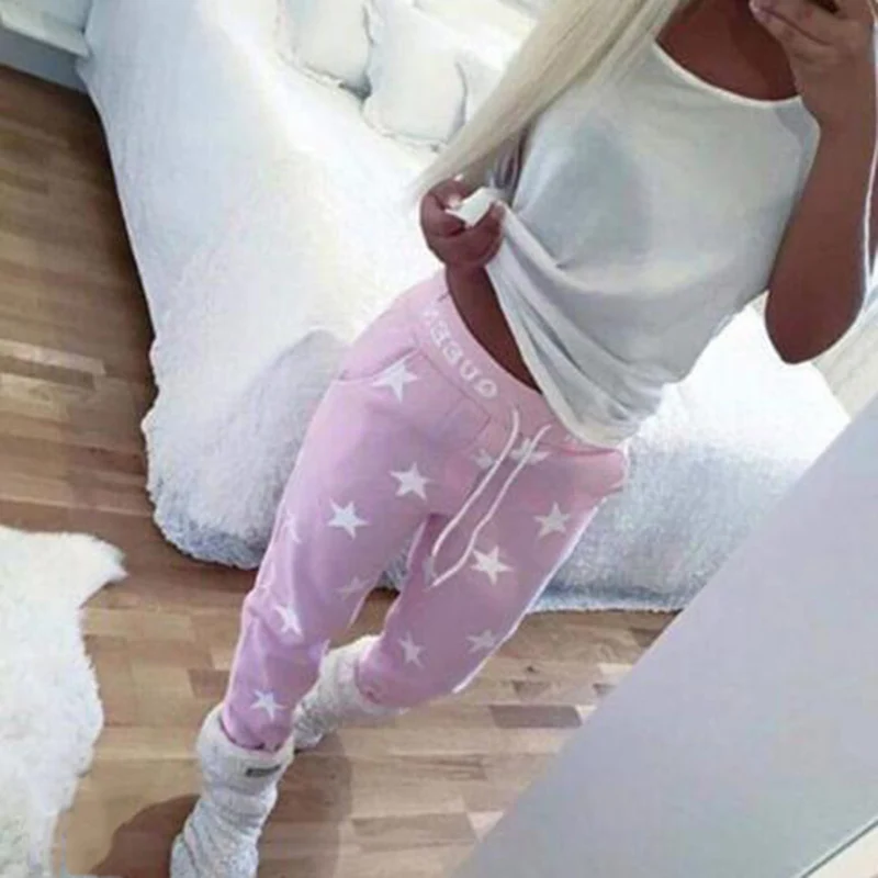 Hot Fashion Women Casual Printed Star Loose Pants Long Trousers Sweatpants Pink Gray Accessory Gifts | Женская одежда