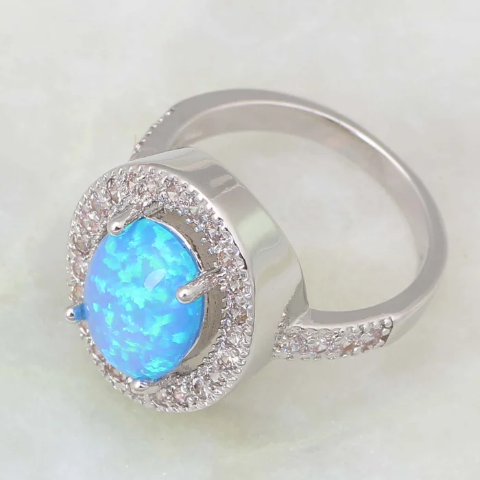 Роскошное Сверкающее модное голубое обручальное женское кольцо с опалом