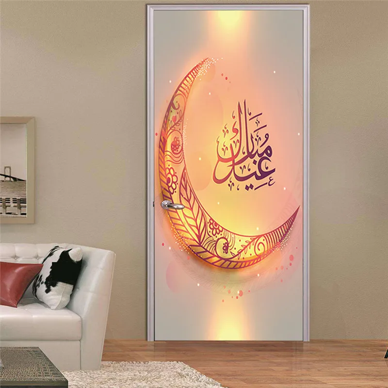 Muslim Crescent Arabic Letter Art Home Door Decoration Living Room Bedroom Removable Wallpaper Eid Festival Family DIY Stickers | Дом и сад