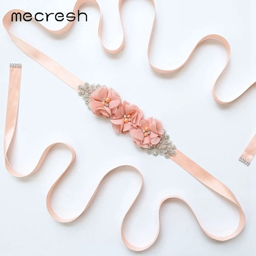 Baby Pink Mecresh милое платье с жемчугом и кристаллами, свадебные пояса для свадебного платья, милое шифоновое платье подружки невесты с цветами, аксессуары для ремня YD005 - Цвет: Baby Pink