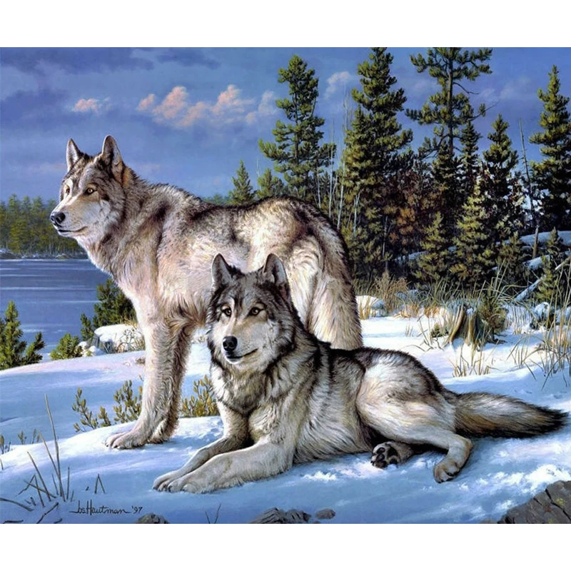 

Two wolves, diamond embroidery, mosaic, wall decor, DIY, rhinestone,pasted,diamond painting,cross stitch,needle gifts-LH-045