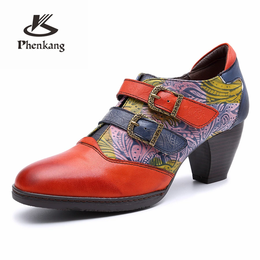 

100% Genuine cow leather Retro lady Pumps casual shoes vintage women handmade oxford shoes for women red 2019 spring