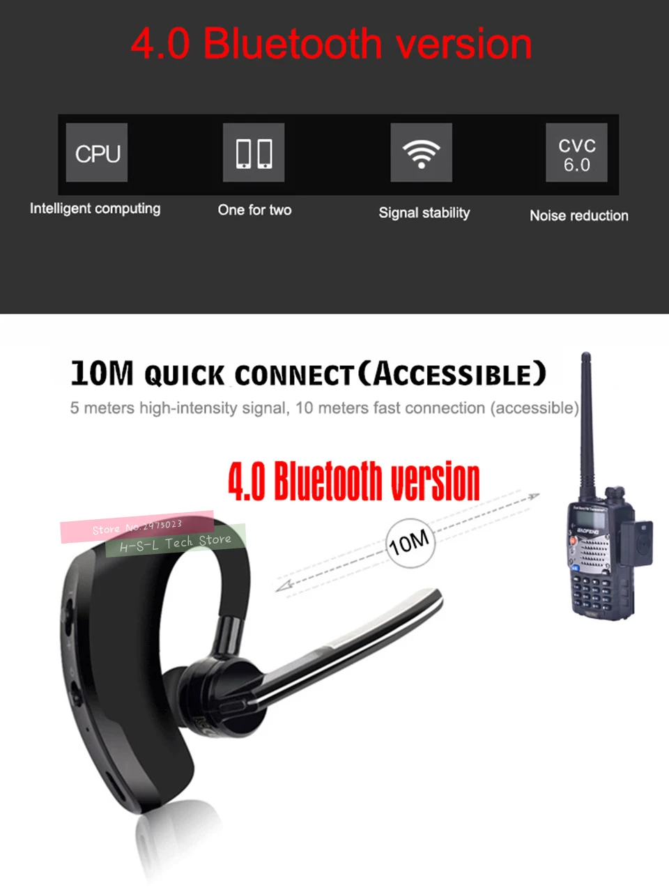 Портативная рация, беспроводная гарнитура, портативная рация, Bluetooth гарнитура, двухстороннее радио, наушники, динамик для Baofeng 888S UV-82 UV5R