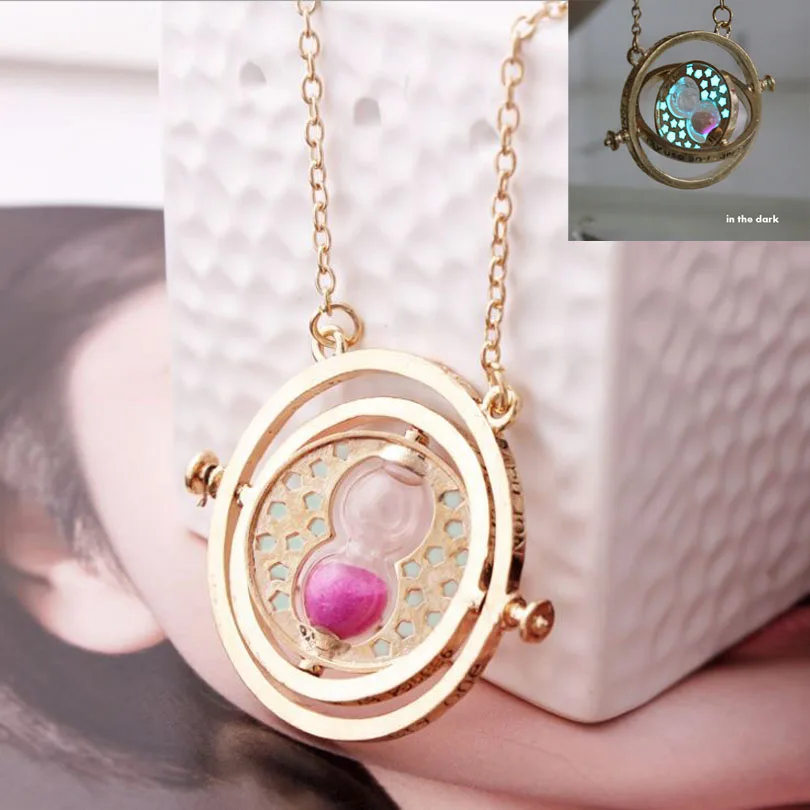 Time-Turner ожерелье с кулоном ожерелья с песочными часами светится в темноте ночью для мальчиков, девочек, женщин, мужчин ожерелье подарок на праздник - Окраска металла: Golden rose