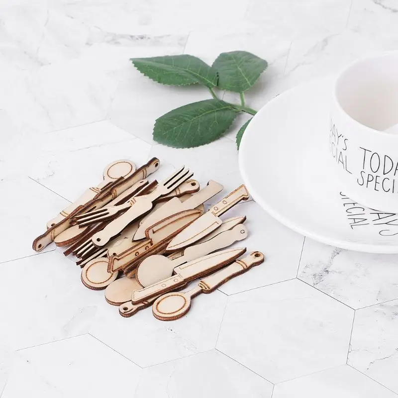 25 шт. лазерная резка Деревянная Посуда Украшение деревянная форма ремесло