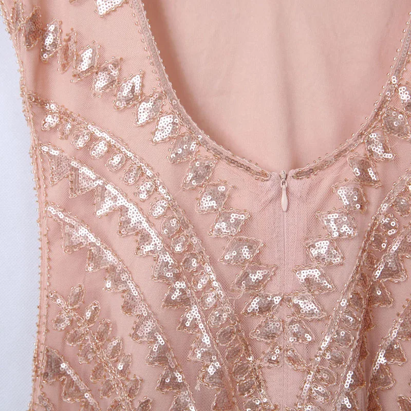 

BLINGSTORY Sexy Deep V-neck Nail Bead Sequined Dress Elegant Evening Party Bodycon Lady Backless Female Club Retro Dresses