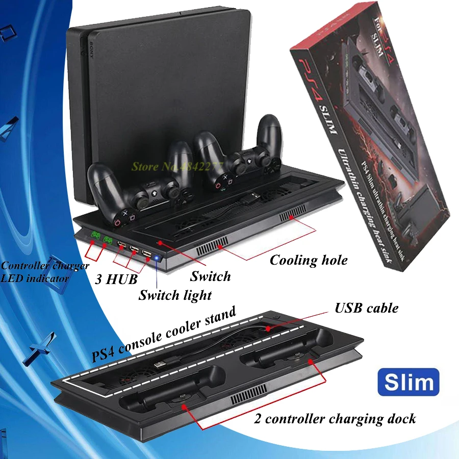 PS4 тонкий вертикальный охлаждения Подставка для зарядки PS 4 Play Station контроллера
