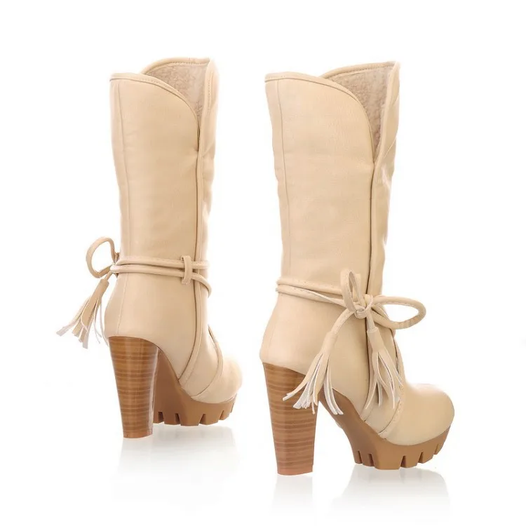 2016 Новый Зимний Элегантный Лакированной Кожи Женские Сапоги на Толстой Подошве