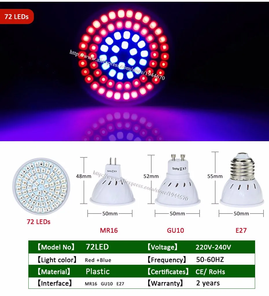 E27 GU10 MR16 Светодиодный светильник для выращивания полный спектр Fitolampy SMD2835 220 в полный спектр светодиодный светильник для выращивания красный+ синий для роста растений