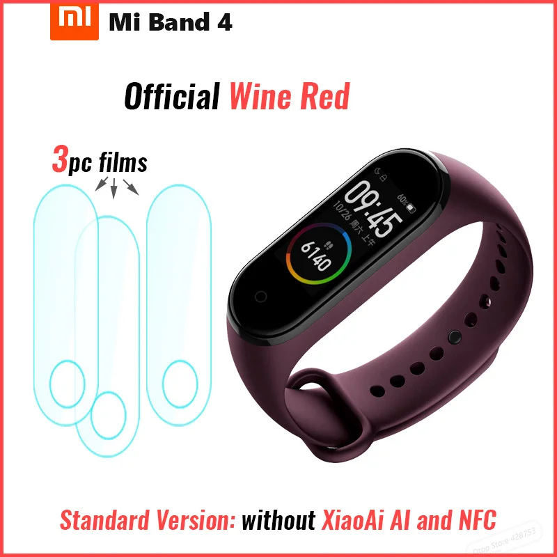 Xiaomi Mi смарт-браслет 4 Bluetooth 5,0 фитнес-браслет AMOLED цветной сенсорный экран Музыка AI пульс - Цвет: Official wine red