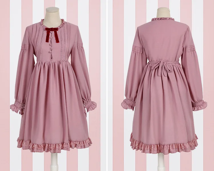 Pink Dress Платье в стиле Лолиты; милое платье с пышными рукавами в японском стиле; платье принцессы для девочек; винтажная юбка с бантом; комбинезон; цвет розовый, красный, черный - Цвет: Pink Dress