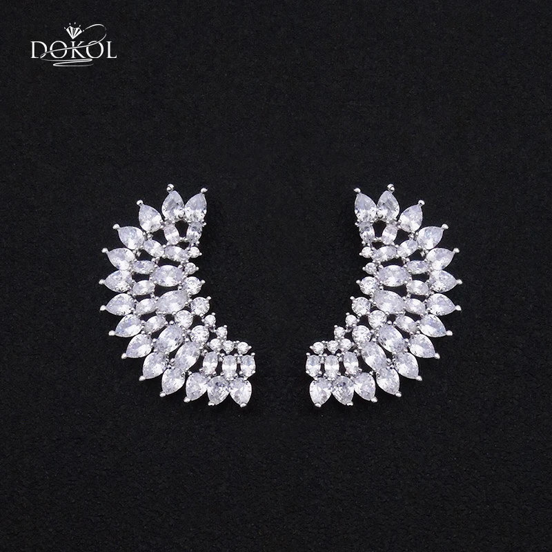 

DOKOL Elegant Moon Shape Crystal Earrings for Women Silver Color Shining CZ Stone Fashion Jewellry DKE0182