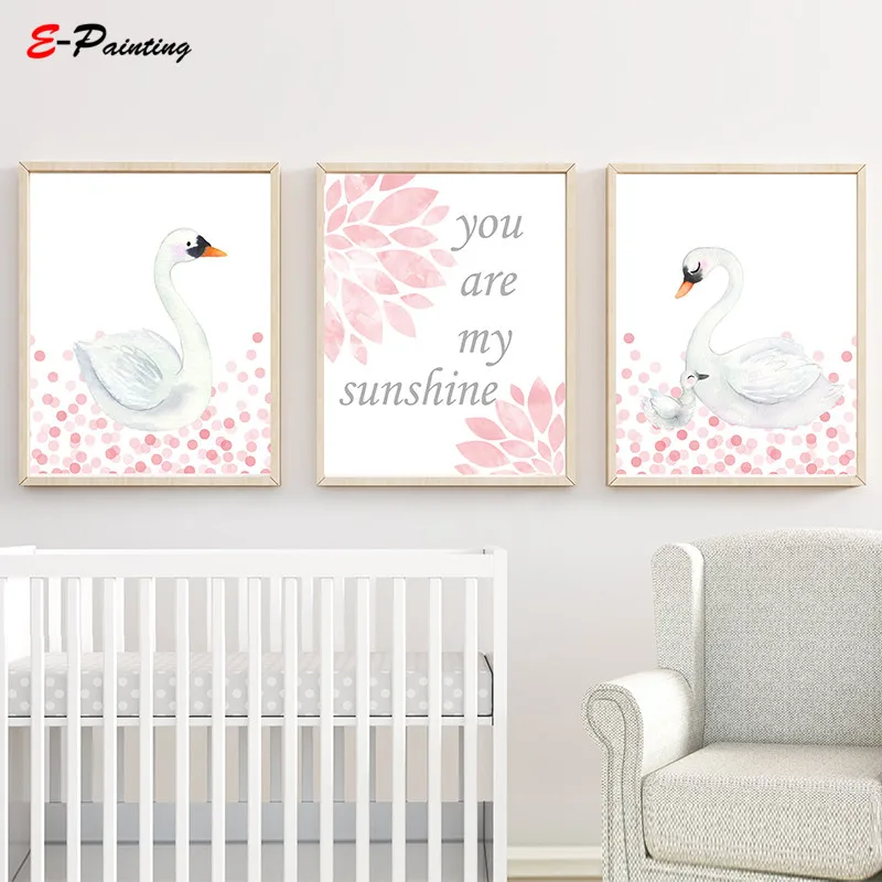 Скандинавская Картина на холсте лебедь стена искусство принт для маленьких