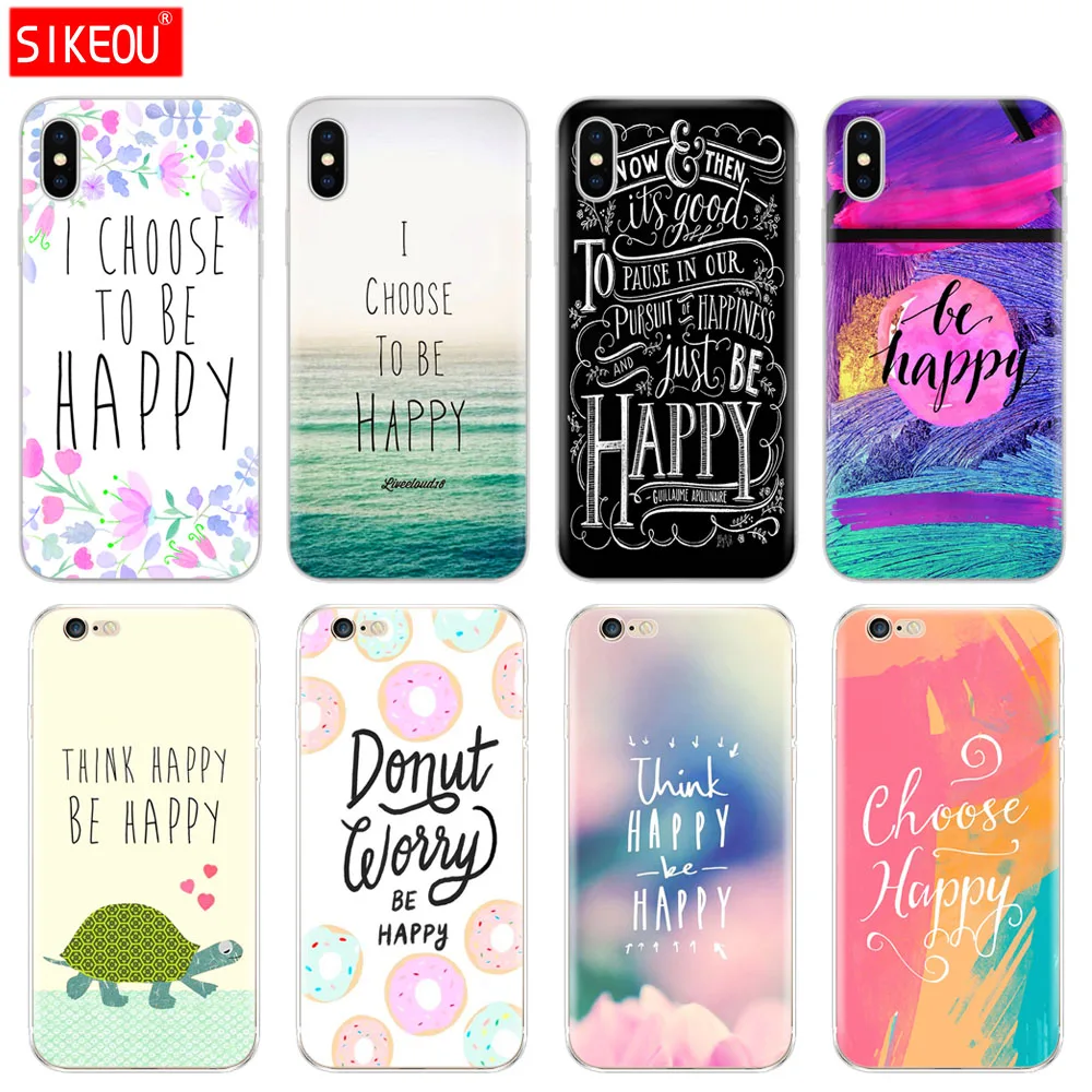 Силиконовый чехол для телефона Iphone 6X8 7 6s 5 5s SE Plus 10 XR XS Max с надписью Think Be Happy