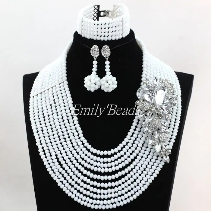 10 слоев африканские белые хрустальные бусины комплект ювелирных изделий