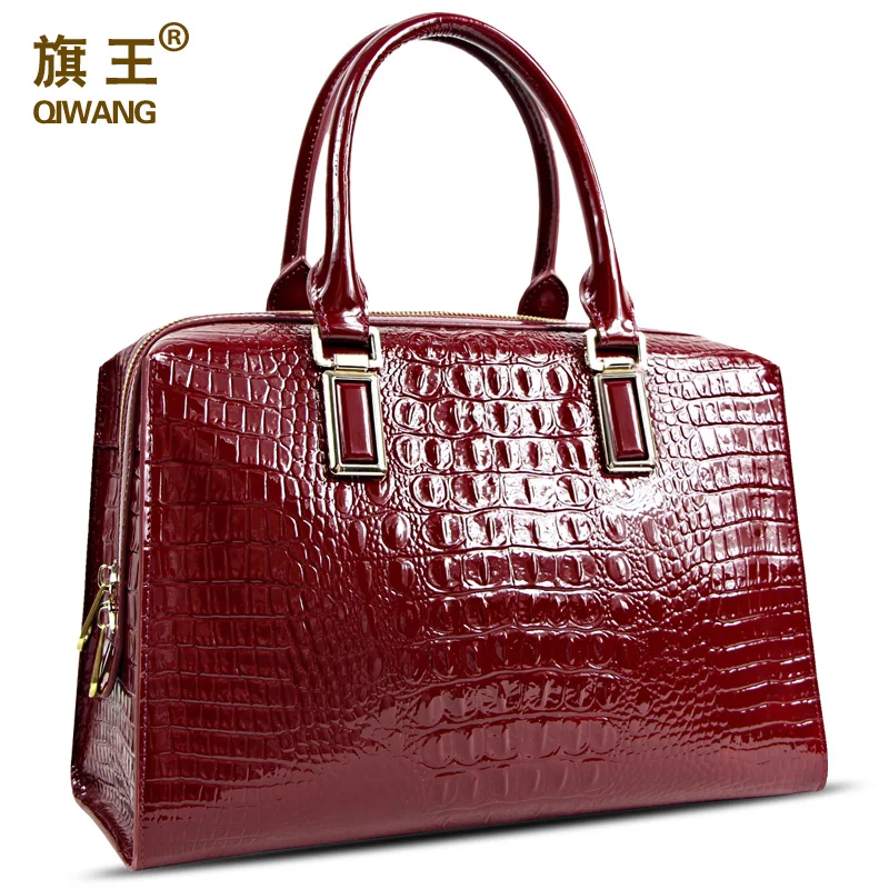 Женская сумка на плечо QIWANG из лаковой кожи с рисунком крокодила|leather handbags|cowhide leather