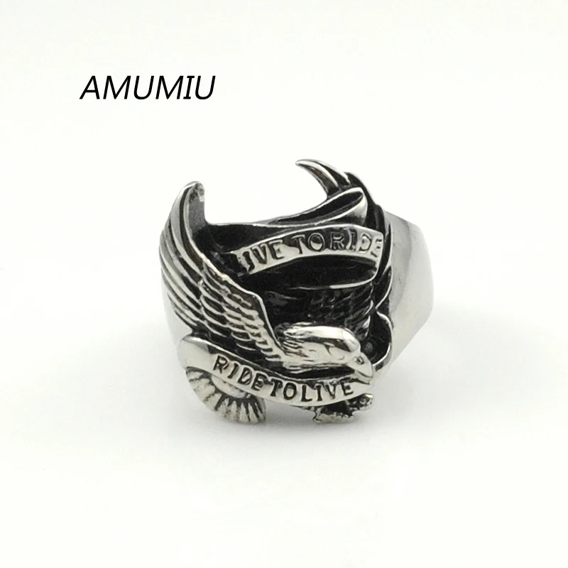 AMUMIU крутое кольцо орла из нержавеющей стали для мужчин и женщин байкерская