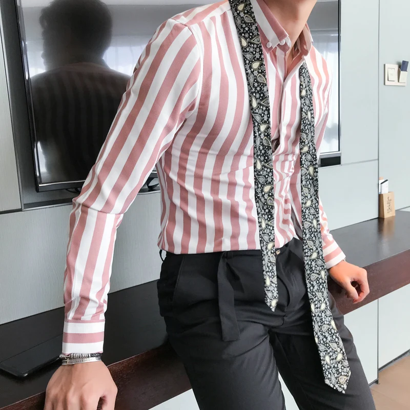 Heren Overhemden Kemeja Pria 2018 элегантные мужские дизайнерские футболки Полосатый Slim Fit