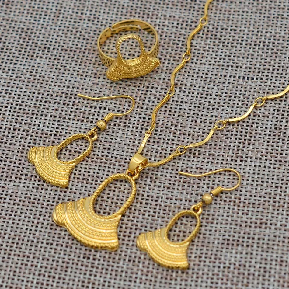 Anniyo Gold Color PNG Bilum Pendant Necklaces Earrings Ring Jewellery Women Papua New Guinea Style Jewelry Gifts #016516 | Украшения и
