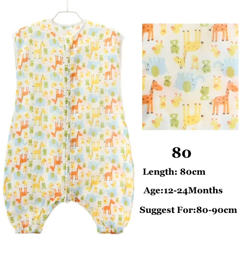 Zoo 80 Muslin Cotton Baby Thin Slumber Sleeping Bag Cotton toddle Sleep Sack Cute Cartoon Sleep Bag children Kick Quilt - Цвет: Zoo 80