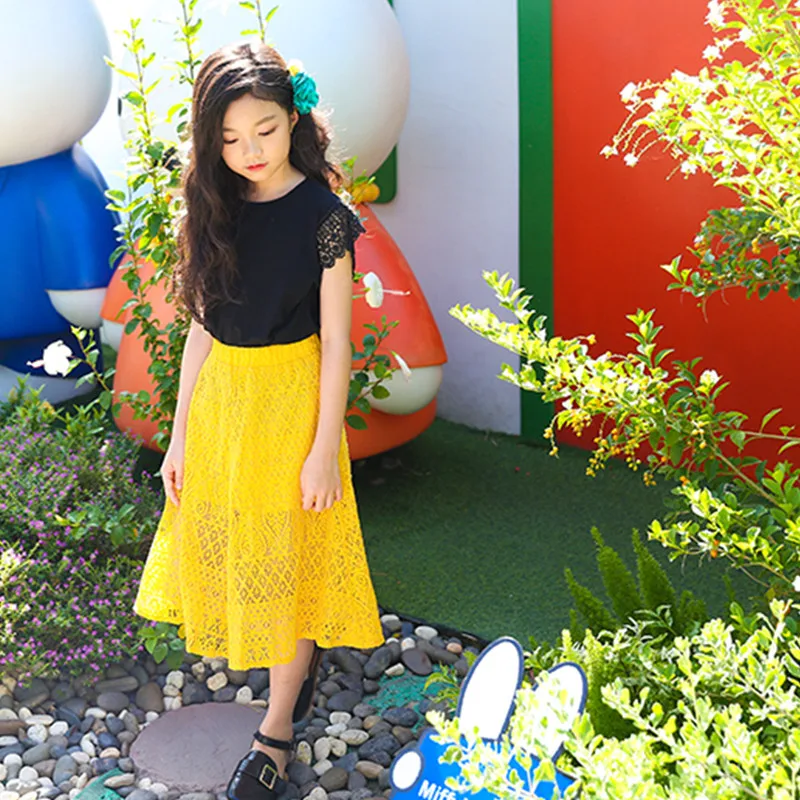 От 6 до 16 лет Детские и подростковые летние кружевные однотонные юбки зеленого