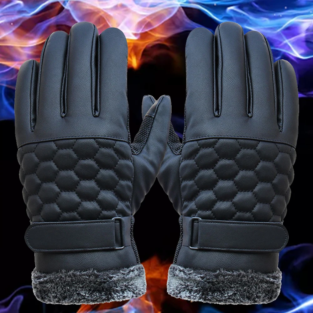 Men Sweat-proof Outdoor Breathable Plush Cuff Gloves PU Leather Retro Wear-resistant Thicken Anti-skid Winter Warm | Спорт и