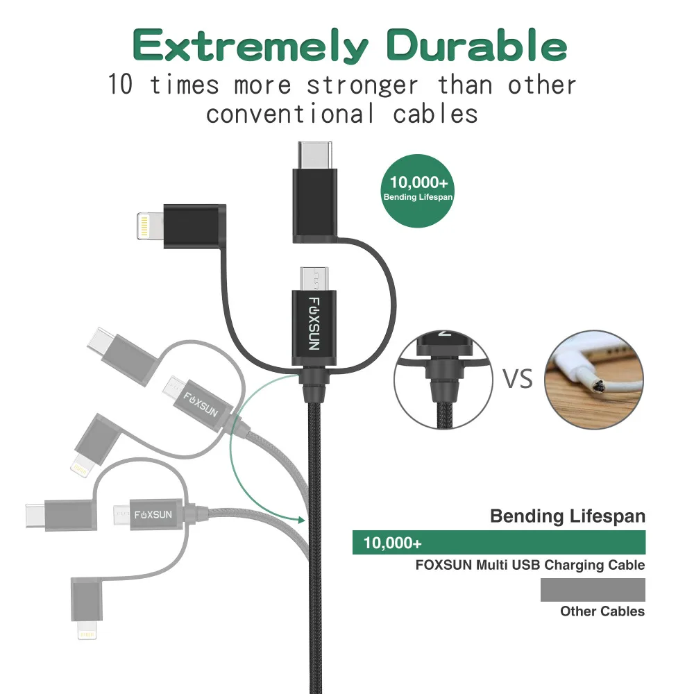 USB кабель 3 в 1 с разъемом Lightning для iPhone 8 7 Micro быстрой зарядки Type C Oneplus 5 Samsung Galaxy S8 LG