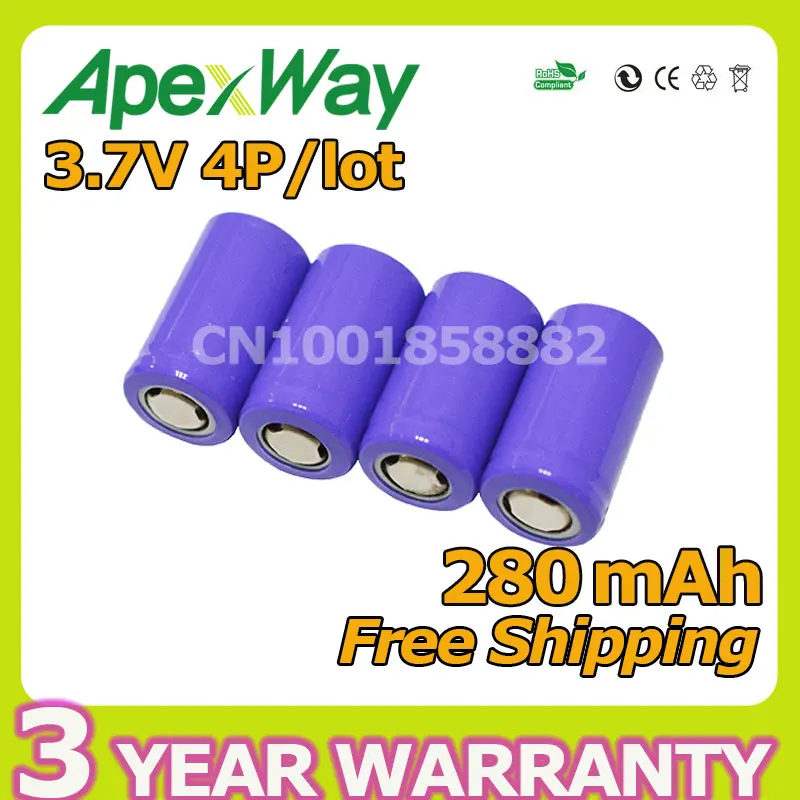 Литий ионная аккумуляторная батарея Apexway 14250 4 шт./лот 3 7 в 280 мАч для промышленного