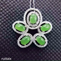 kjjeaxcmy boutique jewels s925 pure silver inlay natural jade lady pendant necklace floret spinach green jewelry plant leaves