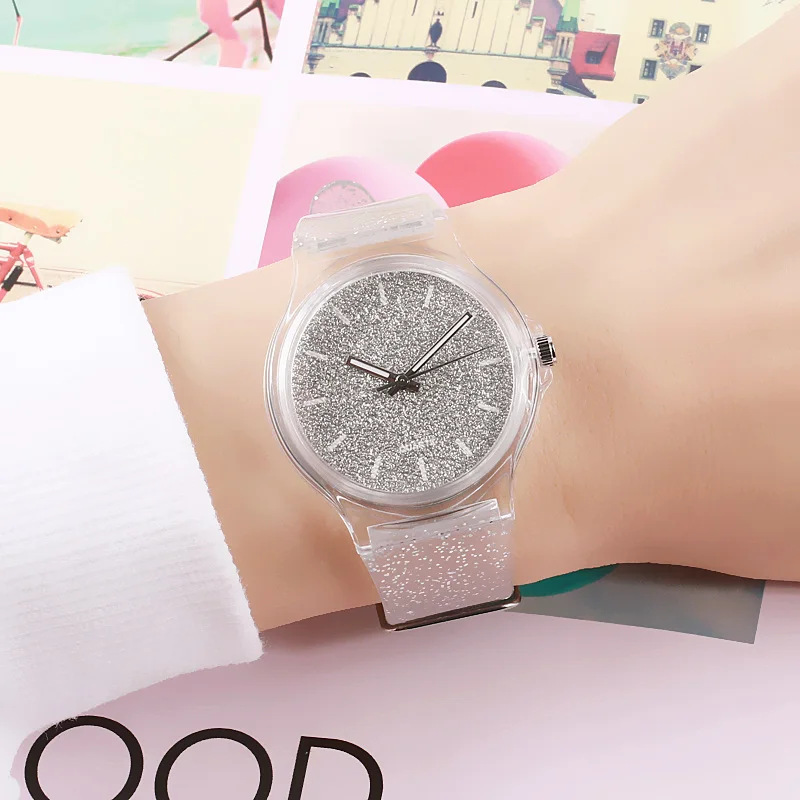 Высокое качество Harajuku Блестящие модные желе силиконовые прозрачные пластиковые женские часы милые уникальные женские часы горячая распродажа