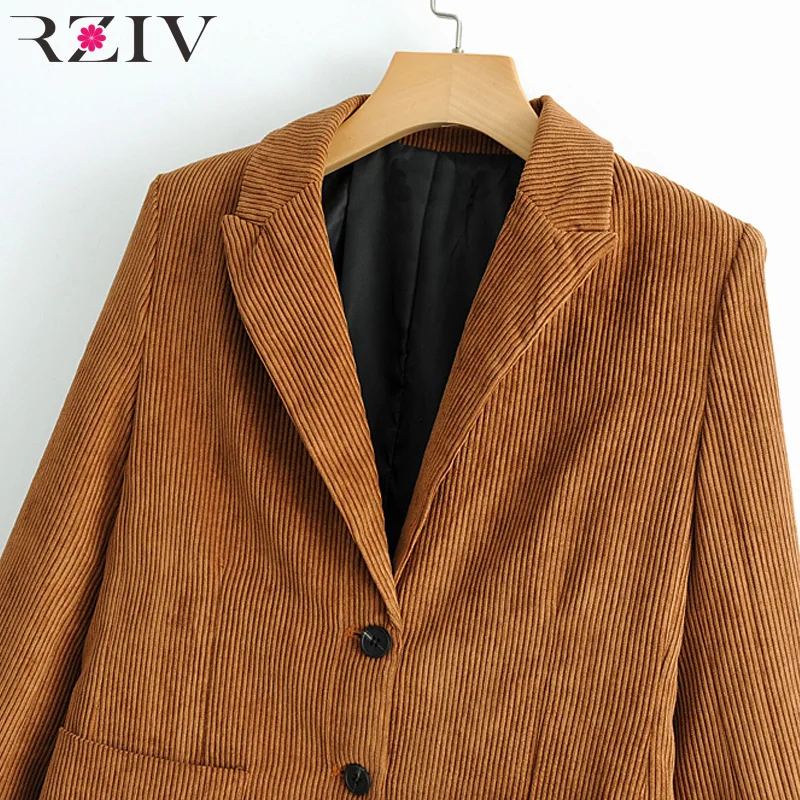 RZIV весна блейзер пальто женщин blazer случайный сплошной цвет однобортный карман декоративный вельвет костюм