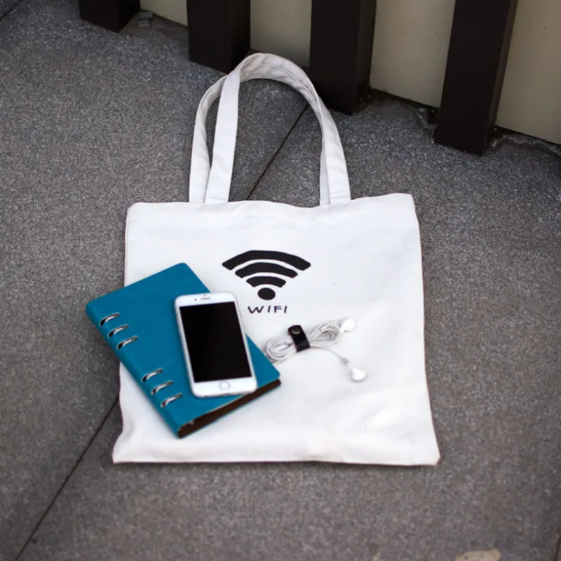 Женские сумки Холщовая Сумка-тоут с Wifi узором белые для путешествий женские