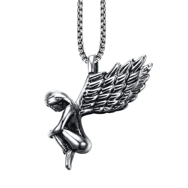 Мужское женское ожерелье из нержавеющей стали|necklace silver necklace|silver angel wings pendantnecklaces