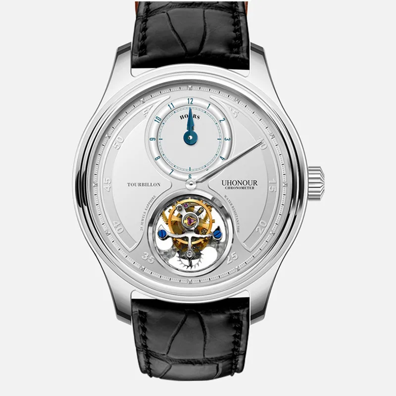 White Black Высокая-конец Tourbillon Для мужчин наручные часы ручной Tourbillon 12-часовой циферблат из крокодиловой кожи Бизнес механические часы Для мужчин ST8006 - Цвет: White Black