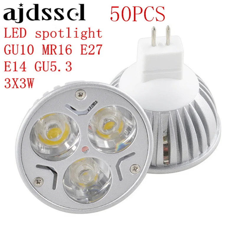 50PCS High Power Lampada LED spotlight E27 GU10 E14 GU5.3 led bulbs Dimmable 3X3W Led Lamp light MR16DC 12V Dimmable AC110V 220V
