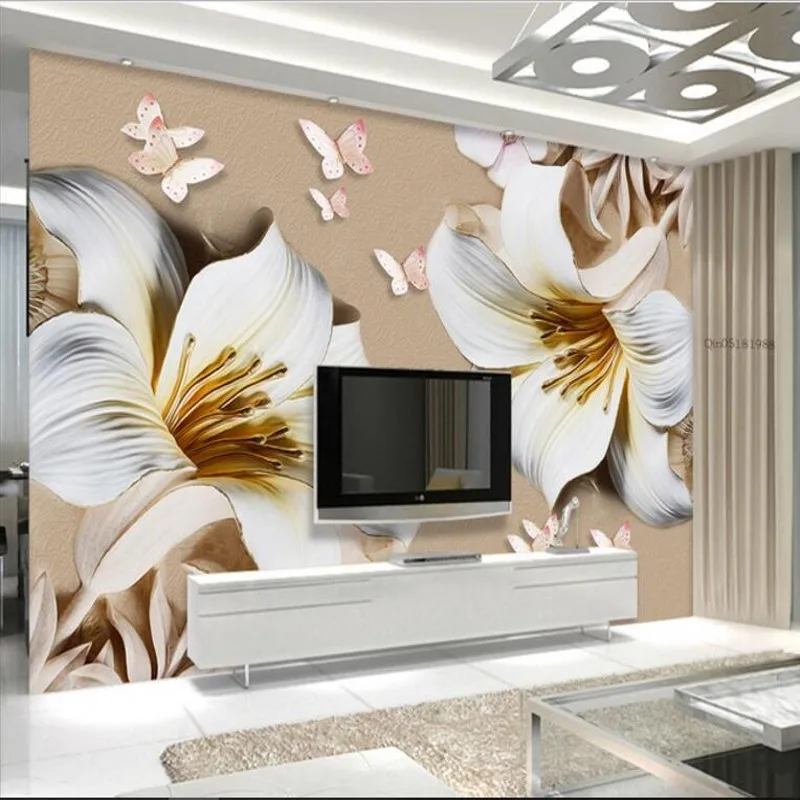 Wellyu пользовательские большие фрески высокого класса рельефные лилии Yu Lan 3d ТВ Фон