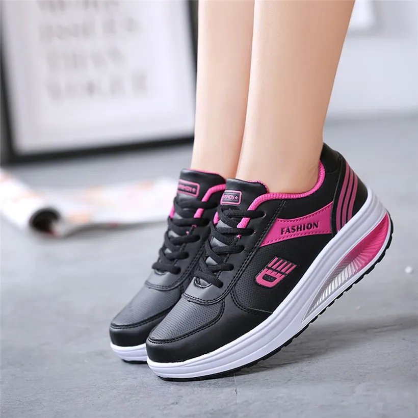 

Outdoor Walking Shoes Skid-Proof PU Women Sport Shoes Comfortable Lace-up Round Toe Woman Students Sneakers 0911