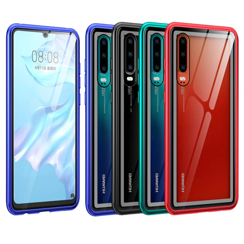 Luxury Metal Bumper Case for Huawei P30 Pro Aluminum Frame Tempered Glass Back Cover For Lite | Мобильные телефоны и