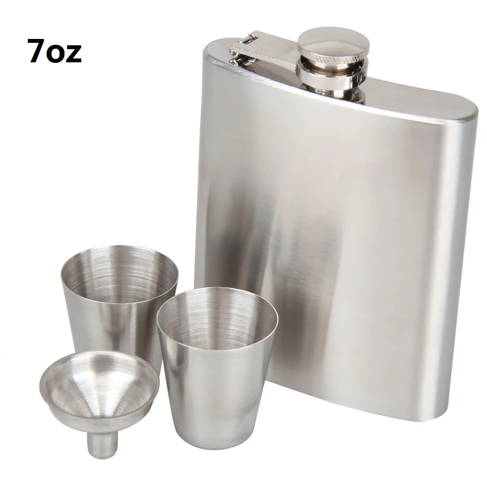 7oz 7 унций фляжка из нержавеющей стали, бутылка для вина, контейнер для виски, карманная фляжка для спирта, фляга, закручивающаяся крышка+ воронка, набор посуды для напитков - Цвет: 7oz