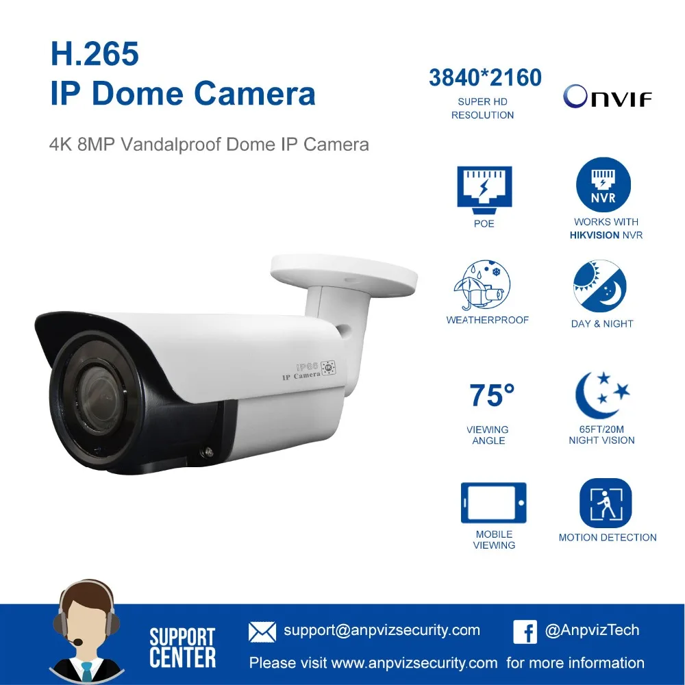 Новый Anpviz 8MP Bullet IP камера 4K Vari Focus 3 12 мм объектив CCTV видеонаблюдения H.265