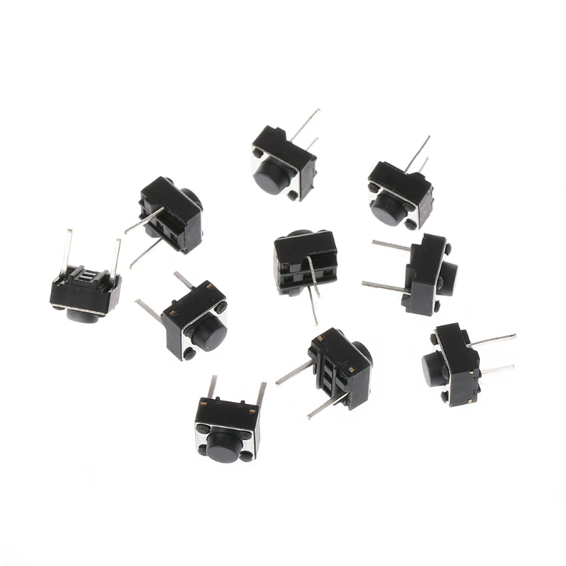 100 шт. 6x6x5 мм 2 Pin Пластик + металлический черный микро Мгновенный Кнопочный