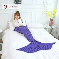 liv esthete fashion blue knitted mermaid tail blanket crochet sleeping bag for kids adult all season birthday christmas gift